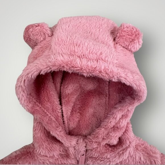🍋2/$30- NWT Old Navy 6-12mo Baby Girl Pink Fleece Zip Up Hoodie with Tiny Ears - Picture 4 of 5